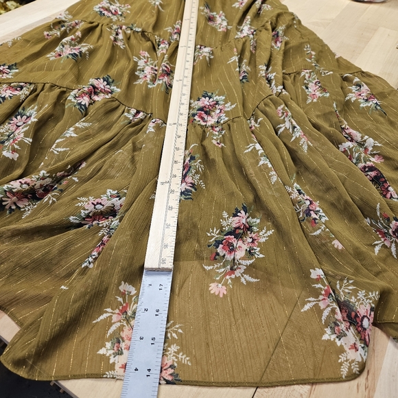 Madewell Olive Green Floral Long Tiered Sundress Flowy Sheer Lightweight Size 2 - Picture 6 of 7